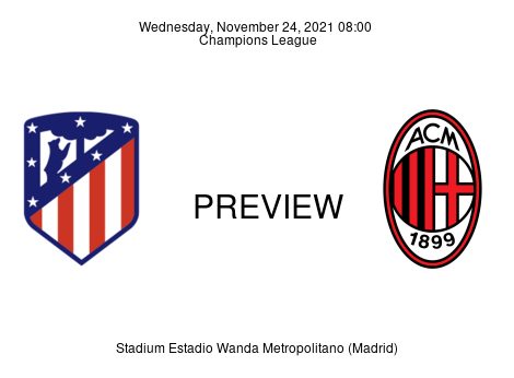 Match Preview Atlético Madrid vs Milan Champions League Nov 24, 2021