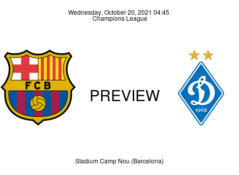 Match Preview FC Barcelona vs Dynamo Kyiv Champions League Oct 20, 2021
