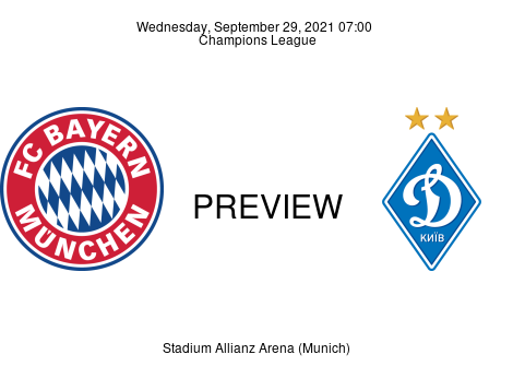 Match Preview FC Bayern München vs Dynamo Kyiv Champions League Sep 29, 2021