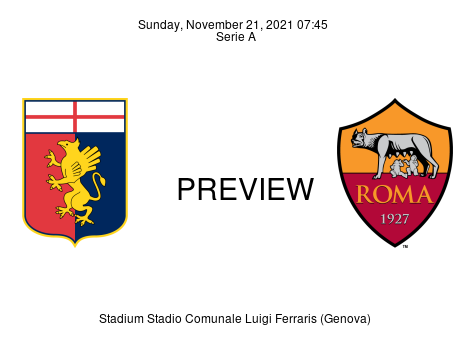Match Preview Genoa vs Roma Serie A Nov 21, 2021