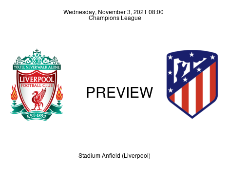 Match Preview Liverpool vs Atlético Madrid Champions League Nov 3, 2021