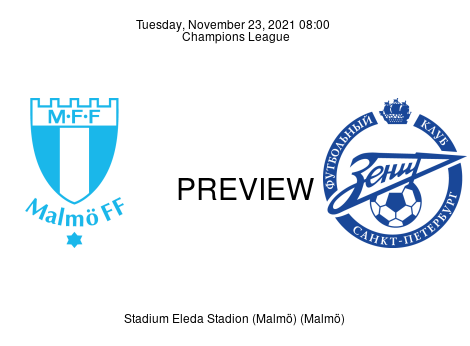 Match Preview Malmö FF vs Zenit Champions League Nov 23, 2021