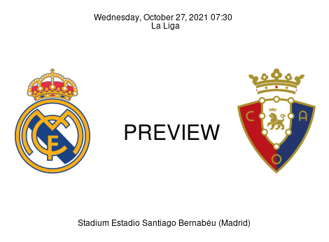 Match Preview Real Madrid vs Osasuna La Liga Oct 27, 2021
