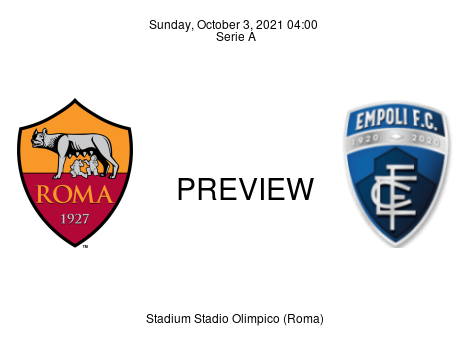 Match Preview Roma vs Empoli Serie A Oct 3, 2021