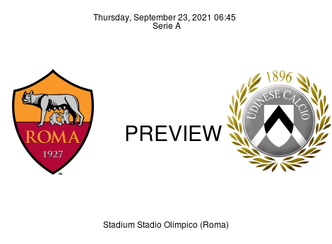 Match Preview Roma vs Udinese Serie A Sep 23, 2021